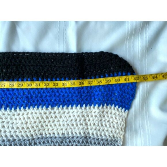 Vintage 70s Hand Crocheted Afghan Lap Throw Baby Blanket Blue Striped 80s‎ Boho - Picture 6 of 9